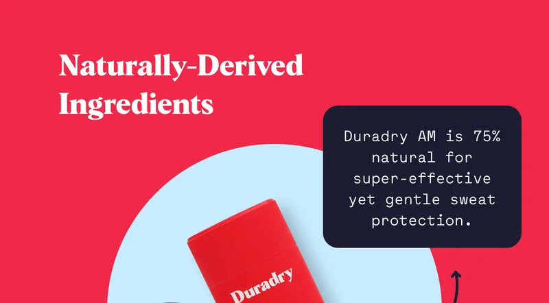 Naturally-Derived Ingredients Duradry AM is 75% natural for super-effective yet gentle sweat protection.