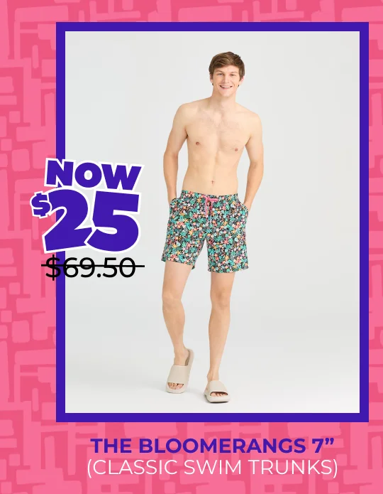 Classic Swim Trunk: The Bloomerangs 7" NOW $25