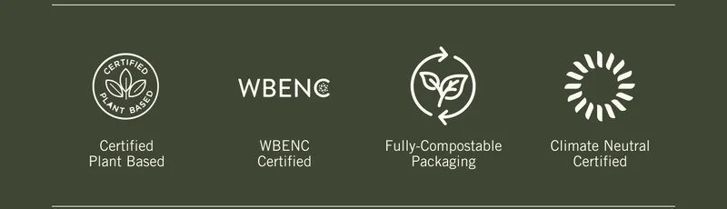 Certified Plant Based. WBE NC Certified. Fully-Compostable Packaging. Climate Neutral Certified.