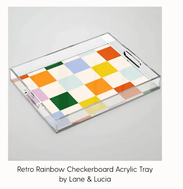 Retro Rainbow Checkerboard Acrylic Tray by Lane & Lucia