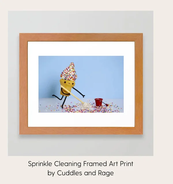 Sprinkle Cleaning Framed Art Print by Cuddles and Rage