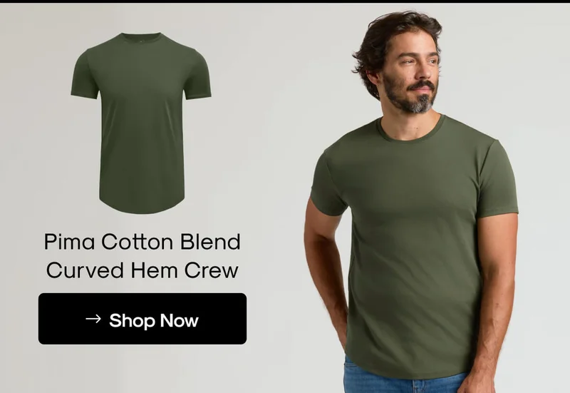 Pima Cotton Blend Curved Hem Crew