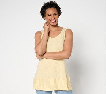 LOGO Layers by Lori Goldstein 100% Cotton Tank with Pleated Trim