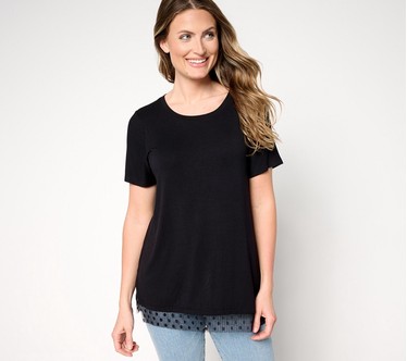 LOGO Layers by Lori Goldstein Short Sleeve Tee with Mesh Hem
