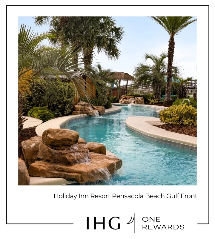 A lazy river winds its way through a resort.