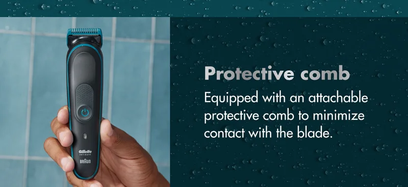 Protective comb - Equipped with an attachable protective comb to minimize contact with the blade.