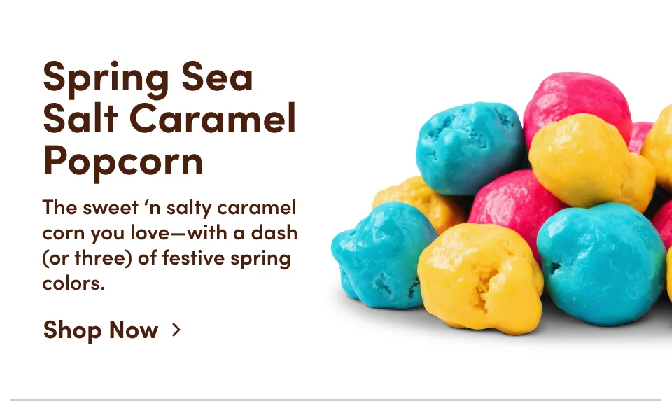 Spring Sea Salt Caramel Popcorn | The sweet'n salty caramel corn you love-with a dash (or three) of festive spring colors; Shop Now
