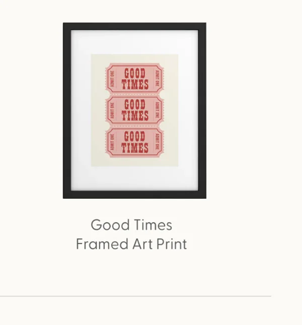 Good Times Retro Ticket, Pink Aesthetic Framed Art Print