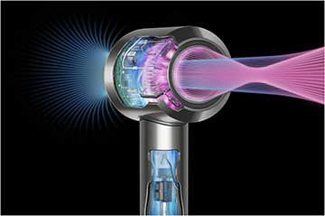 Visualization of the hair dryer's airflow.