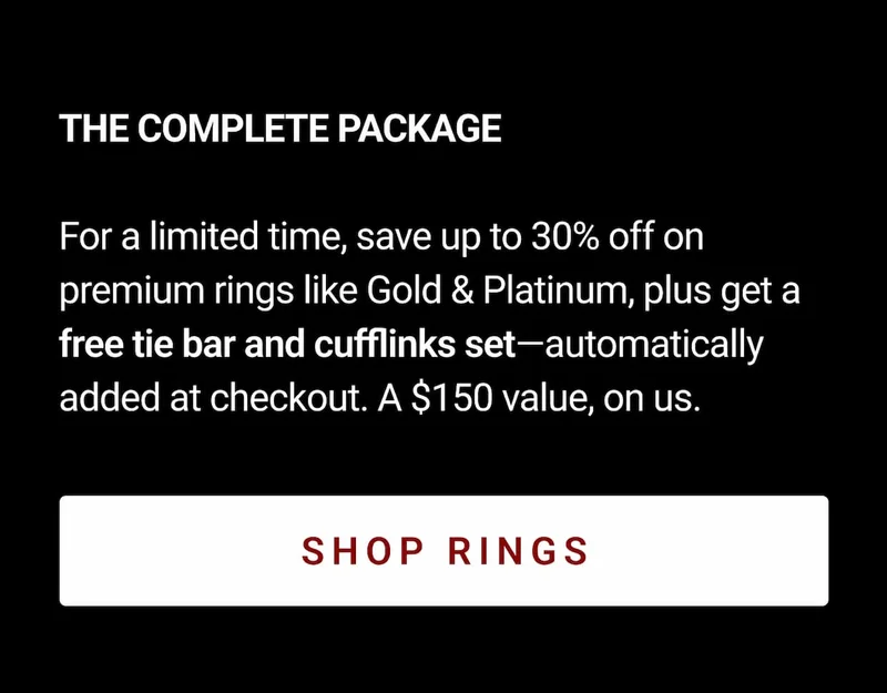 Up to 30% OFF + Free Tie Bar & Cufflinks ($150 value)