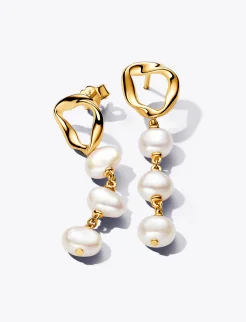 Organically Shaped Circle & Baroque Treated Freshwater Cultured Pearls Drop Earrings