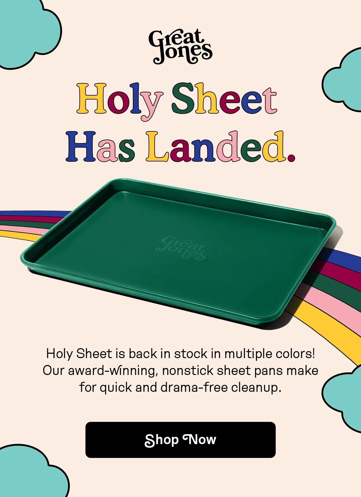 Holy Sheet is back in stock in multiple colors! Our award-winning, nonstick sheet pans make for quick and drama-free cleanup.