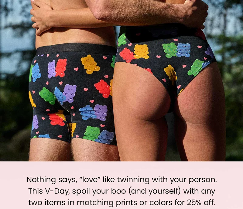 Nothing says, ''love'' like twinning with your person. This V-Day, spoil your boo (and yourself) with any two items in matching prints or colors for 25% off.