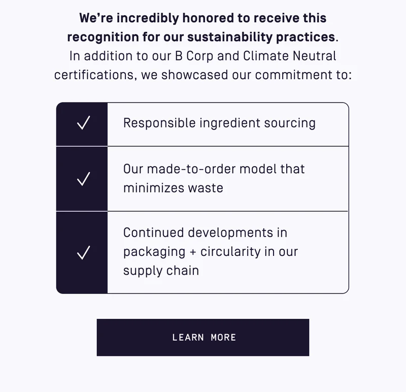 With your support, we've been able to: Offset 100% of our carbon emissions, uplift local communities with quarterly haircare donations, Sponsor a $10K grant for emerging entrepreneurs