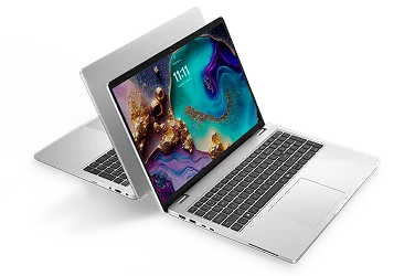 Two Dell Pro 16 Plus AI laptop computers sitting back to back.
