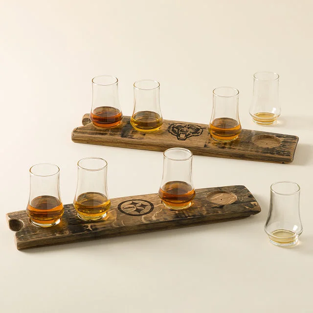 NFL Barrel Stave Whiskey Flight with Glasses