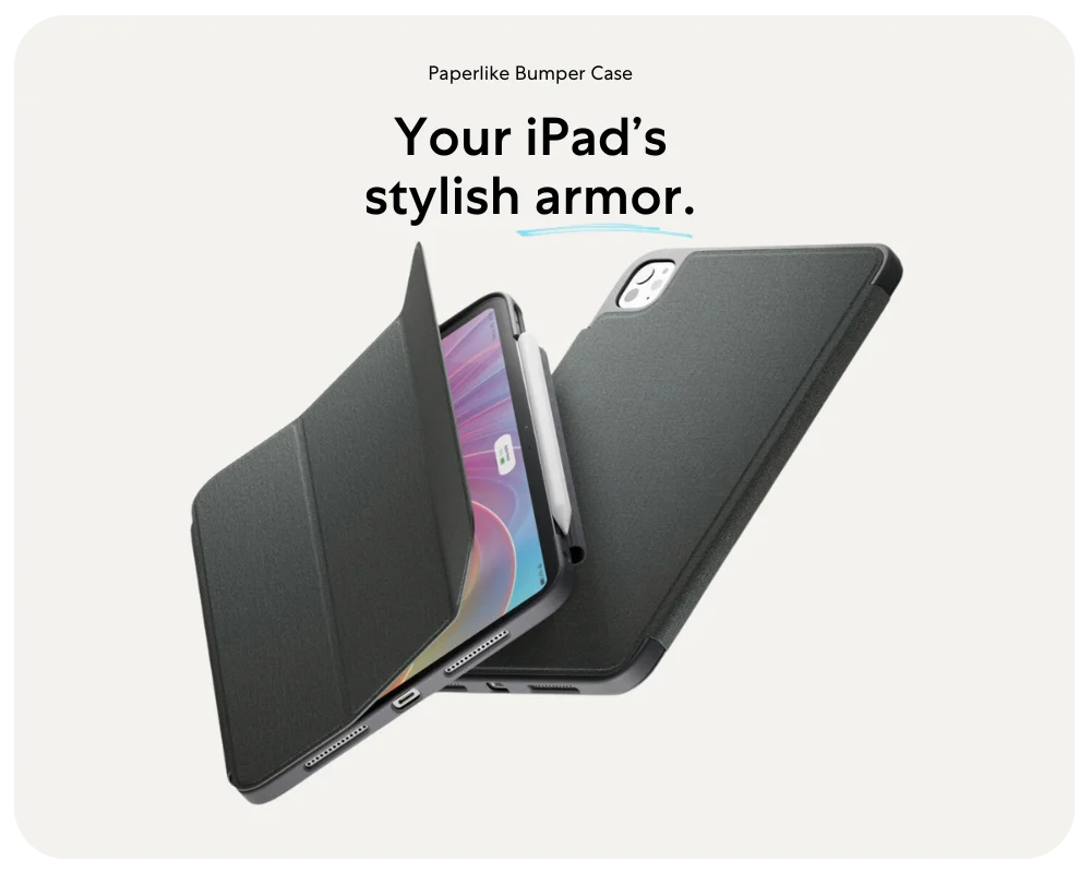 Paperlike Bumper Case with title "Your iPad's stylish armor."