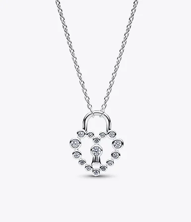 Sparkling Heart Padlock Pendant Necklace