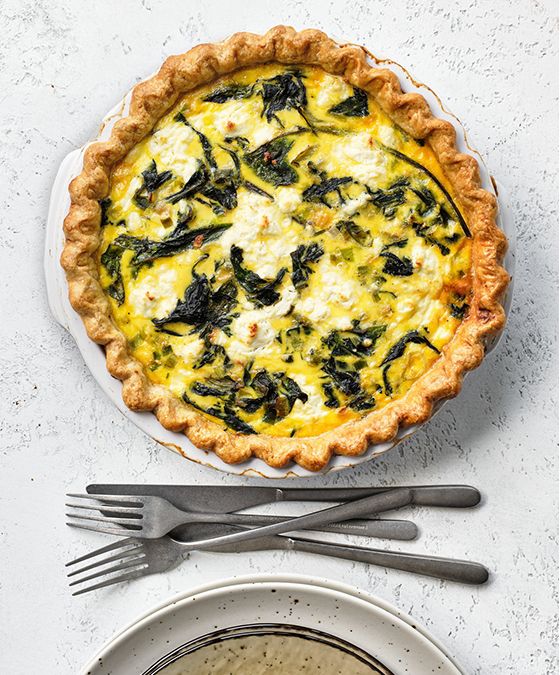 spring onion & greens quiche