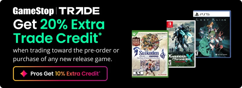 GameStop I TRADE Get Extra Trade Credit* when trading toward the pre-order or purchase of any new release game. Pros Get 10% Extra Credit*