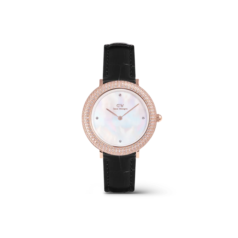 Image of Crystalline Bezel Black Croc Rose Gold
