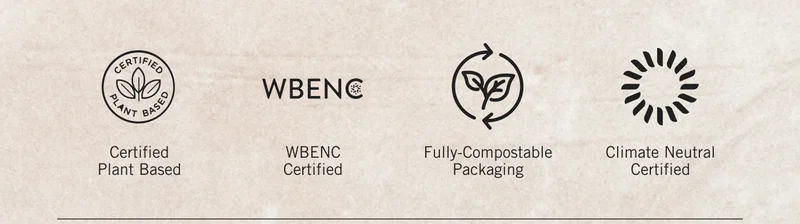 Certified Plant Based. WBE NC Certified. Fully-Compostable Packaging. Climate Neutral Certified.