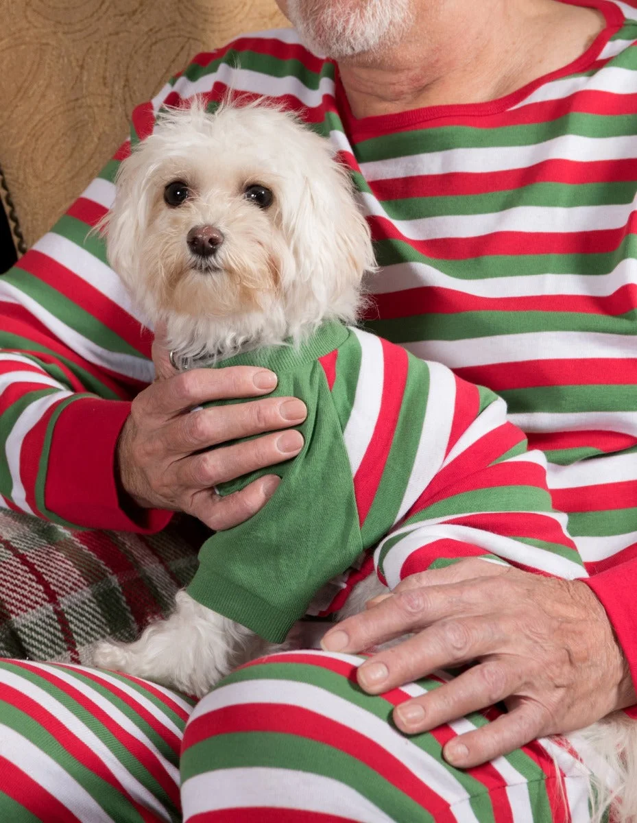 Image of Dog Red White & Green Stripes Cotton Pajamas