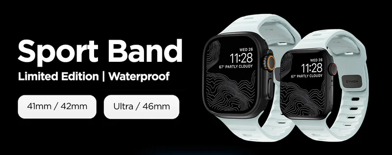 Sport Band. Limited Edition | Waterproof. Available in 41 / 42 mm and Ultra / 46mm. Featuring two sizes of Sport Band not glowing.