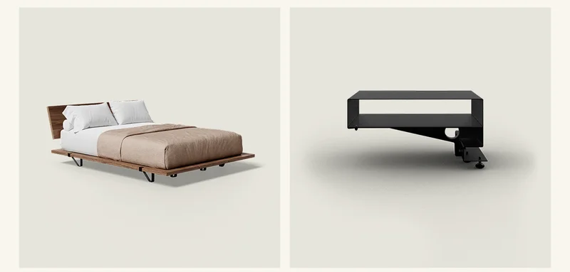 Pictured: The Floyd Bed Original in Walnut & The Bedside Table in Black