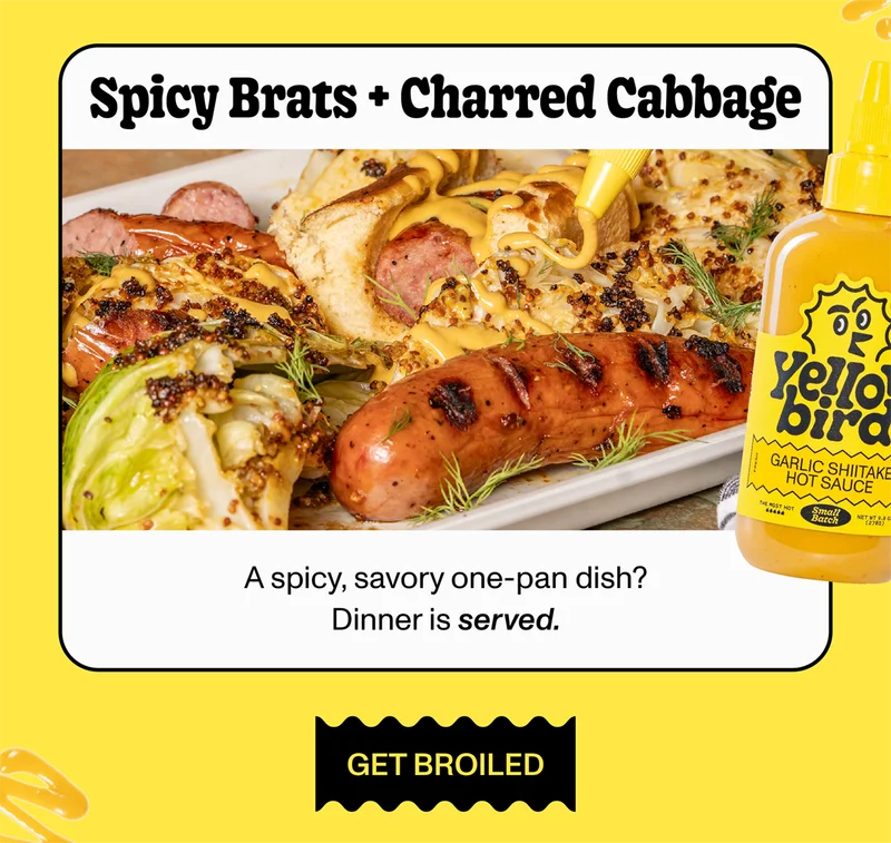 Garlic Shiitake Brats + Cabbage