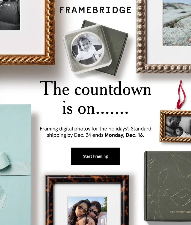 The countdown is on. Framing digital photos for the holidays? Standard shipping by Dec. 24 ends Monday, Dec. 16.