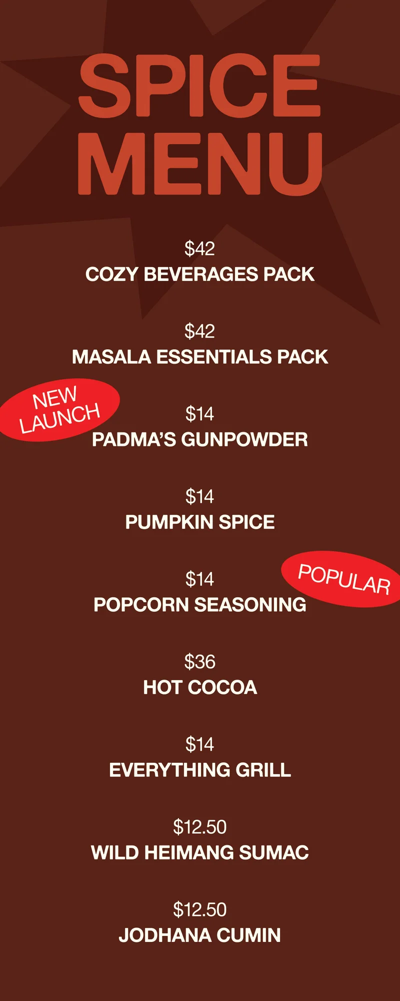 Spice Menu