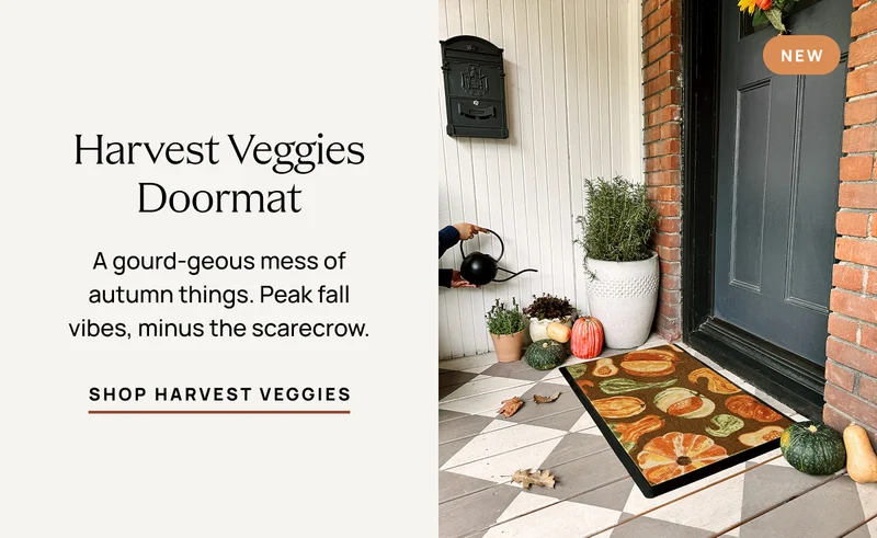 Harvest Veggies Doormat | A gourd-geous mess of the autumn things. Peak fall vibes, minus the scarecrow | Shop Harvest Veggies