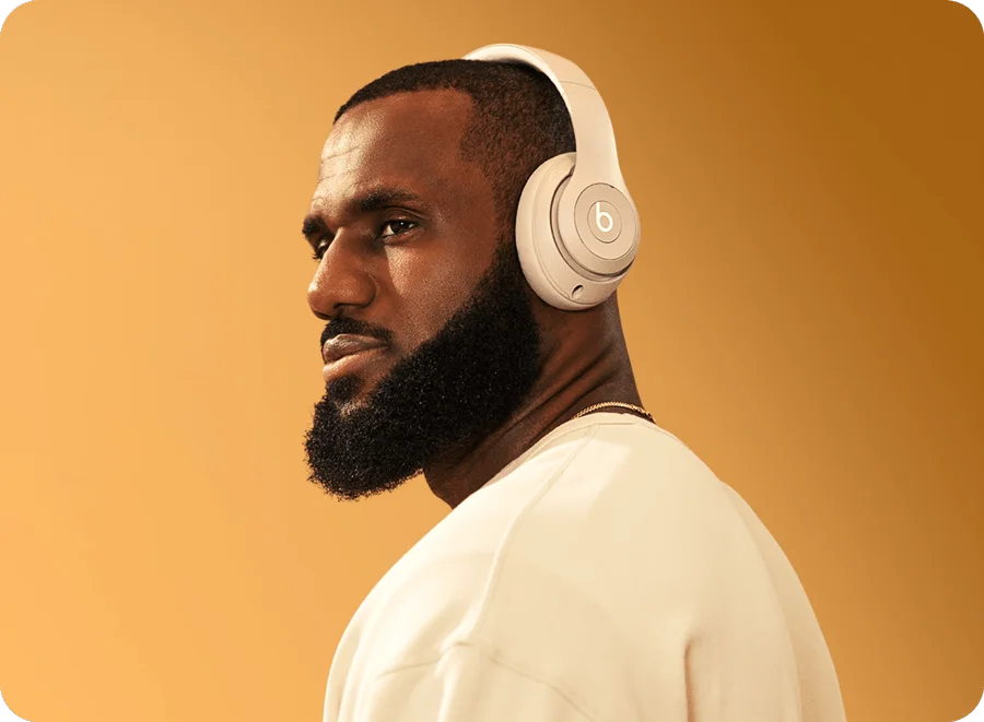 LeBron James wearing Beats Studio Pro in Sandstone.