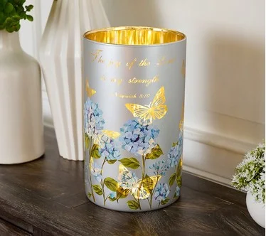 10" Oversized Illuminated Prayer Garden Hurricane by Valerie