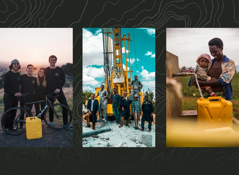 Collage of a group of supporters, local partners, and beneficiaries of clean water