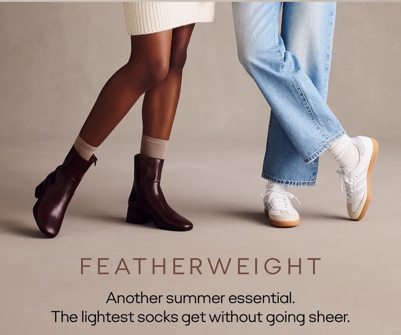 FEATHERWEIGHT ANOTHER SUMMER ESSENTIAL. THE LIGHTEST SOCKS GET WITHOUT GOING SHEER.