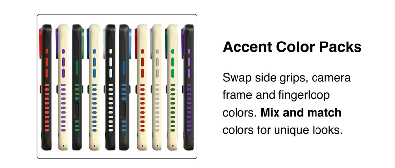Accent Color Packs. Swap side grips, camera frame and fingerloop colors. Mix and match colors for unique looks.