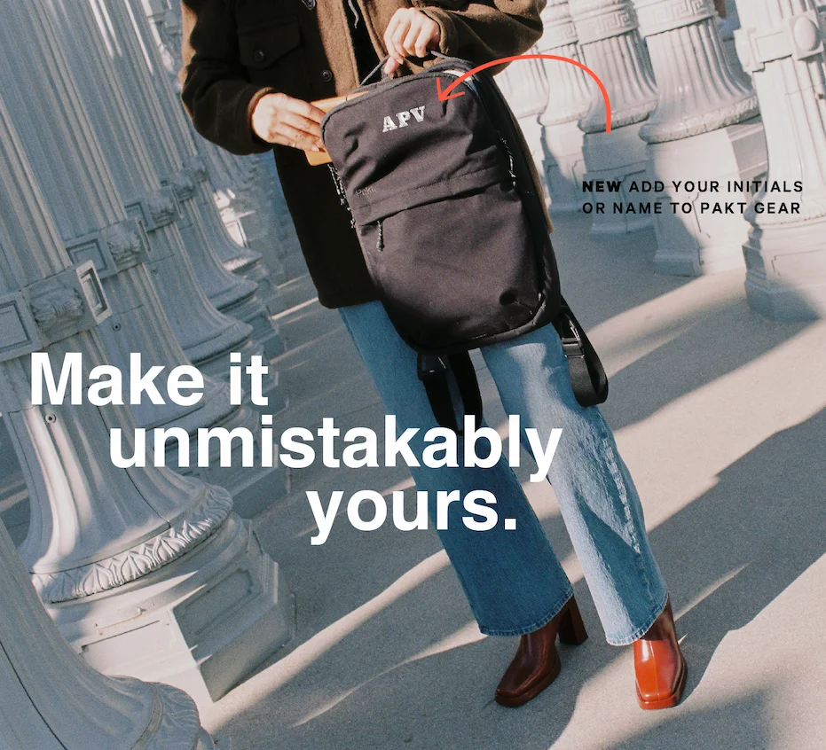 Make it yours. Add your initials or name to Pakt gear.