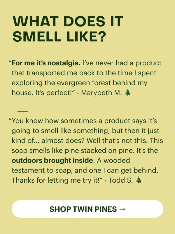 What does it smell like? Pine!