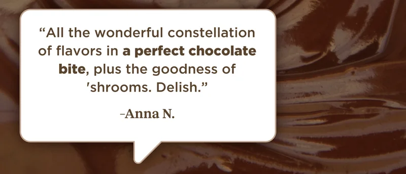“All the wonderful constellation of flavors in a perfect chocolate bite, plus the goodness of 'shrooms. Delish.” –Anna N.