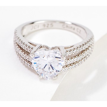 Diamonique 100 Facet Choice of Cut 3 Row Pave Ring Platinum Clad