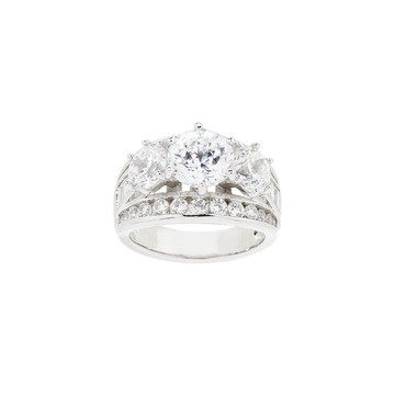 Diamonique Simulated Diamond Round 3-Stone Ring, Platinum Clad