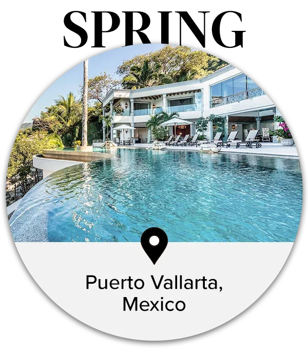 Lounge by the pool in a serene oceanfront home in Puerto Vallarta, Mexico.