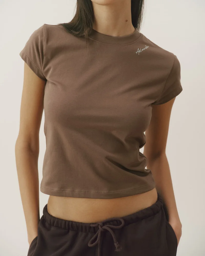 Signature Stitch Baby Tee - Dusty Brown