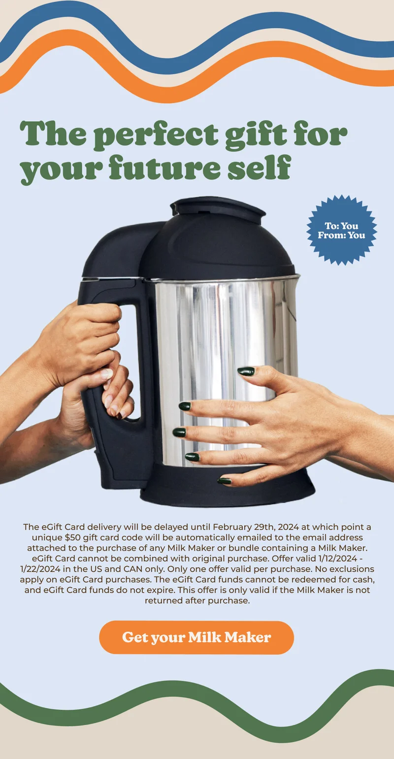Get a FREE $50 eGift Card to shop at Almond Cow when you buy any Milk Maker!