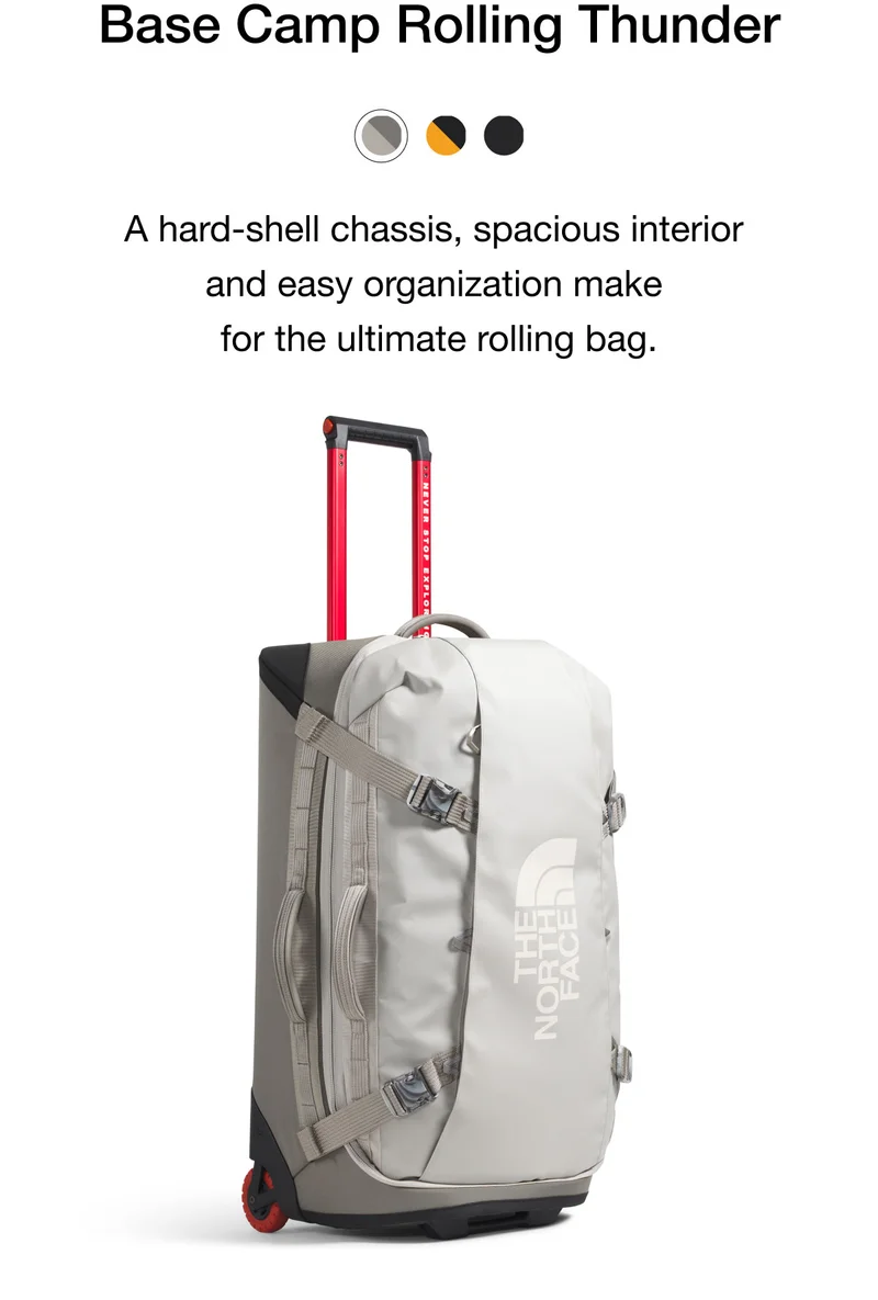Base Camp Rolling Thunder. A hard-shell chassis, spacious interior and easy organization make for the ultimate rolling bag.