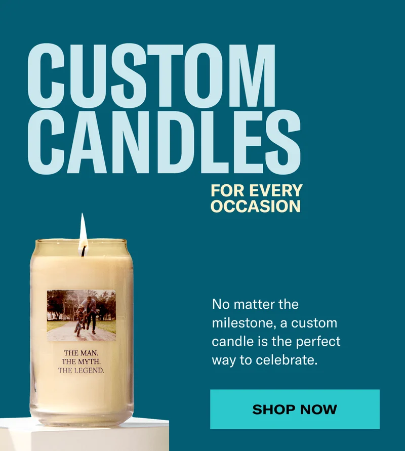 Custom candles for every occasion | No matter the milestone, a custom candle is the perfect way to celebrate. | Shop now