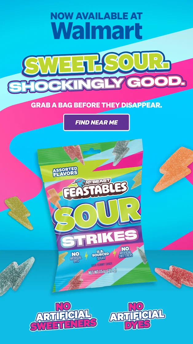 SWEET. SOUR. SHOCKINGLY GOOD.  NOW AVAILABLE AT WALMART!  No artificial dyes. No artificial sweeteners. Grab a bag before they disappear. Find near you!