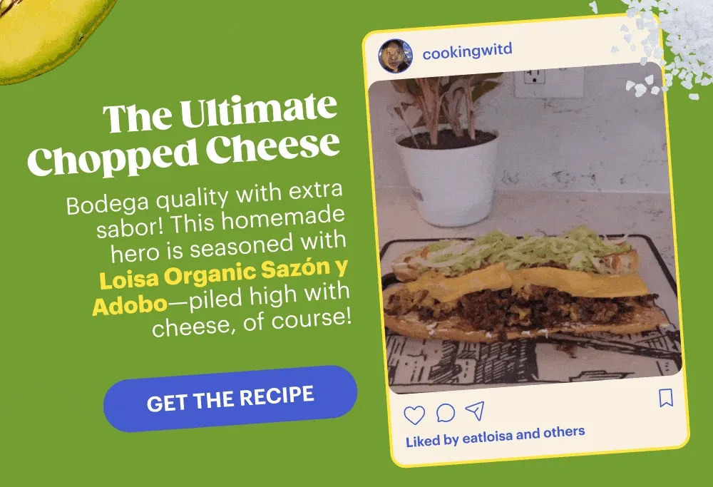 The Ultimate Chopped Cheese  Bodega quality with extra sabor! This homemade hero is seasoned with Loisa Organic Sazón y Adobo—piled high with cheese, of course! GET THE RECIPE